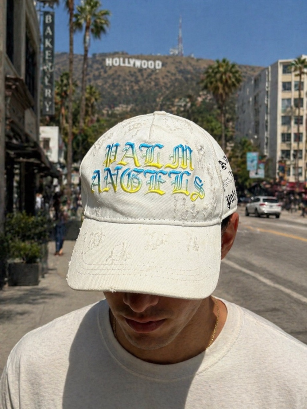 Palm Angels Distressed Logo Cap Men Adjustable White Colorful